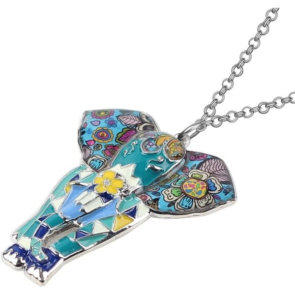 Women's Blue Jungle Safari Wild Enamel Pendant Lightweight Elephant Necklace - Picture 4 of 6